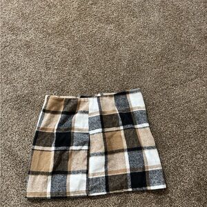 Plaid Mini Skirt in Tan, Black & White